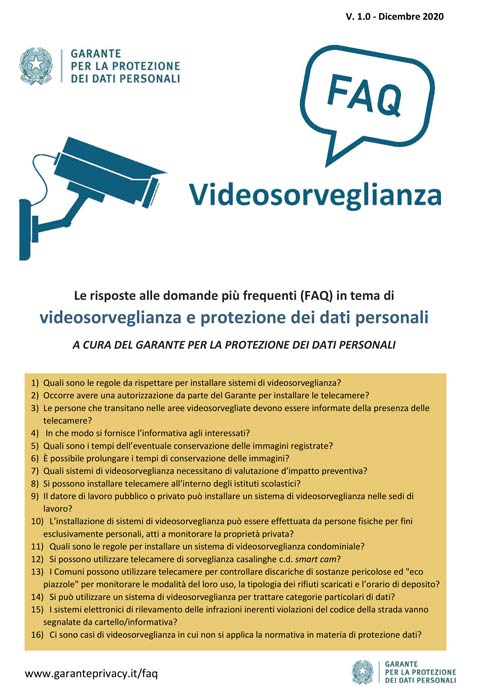 Garante-Provacy FAQ-videosorveglianza